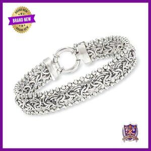 Sterling Silver Byzantine Beaded Edge Bracelet 7 Inch Link
